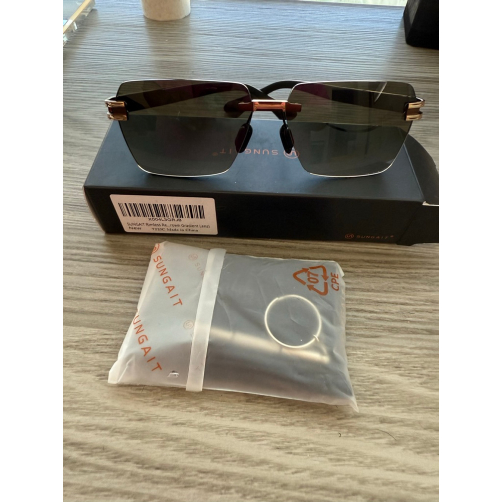 SUNGAIT Rimless Brown Gradient Lens Sunglasses One Size Black